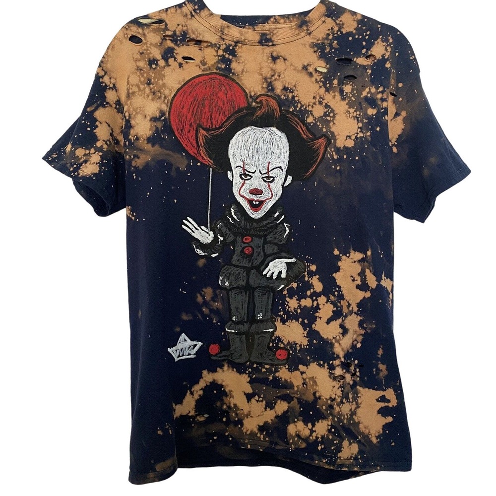 Pennywise Clown Unisex NWOT Upcycled Bleached Distressed Reworked T-Shirt - M
